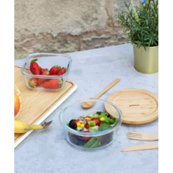 Meilleur prix 🧨 Boîte de Conservation en Verre et Bambou Rond 620 ml Pebbly 🧨 -Emile Henry Magasin boite de conservation en verre et bambou rond 620 ml pebbly 1