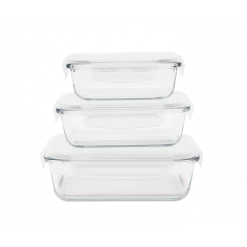 Promo 😀 Lot 3 Boîtes de Conservation en Verre Rectangle Pebbly ⌛