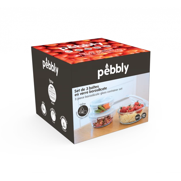 Offres ⭐ Lot 3 Boîtes de Conservation en Verre Rond Pebbly 🤩 4 Offres ⭐ Lot 3 Boîtes de Conservation en Verre Rond Pebbly 🤩 – Image 2